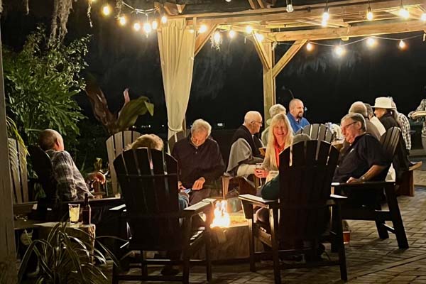 always something happening taproom 7 outdoor seating night firepit