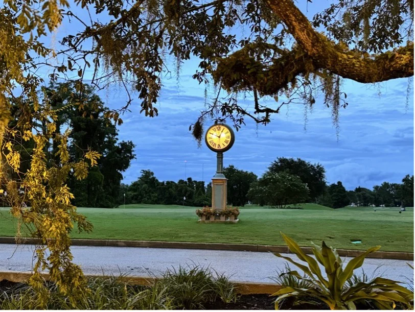 clock tower at Tap Room at Dubsdread at dusk